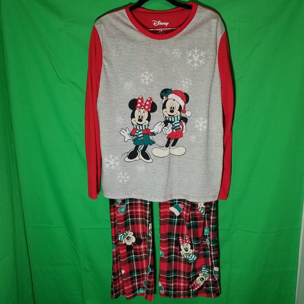 Disney Pajama Set Winter Holiday Long Sleeve & Fleece Pants Womens Large Mickey